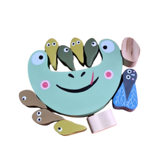 Dřevěná balanční hračka – Žába s pulci