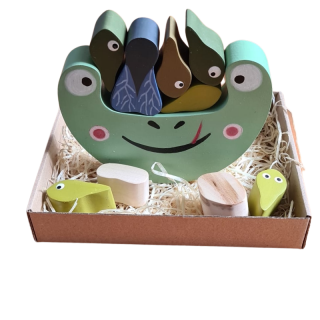 Dřevěná balanční hračka – Žába s pulci